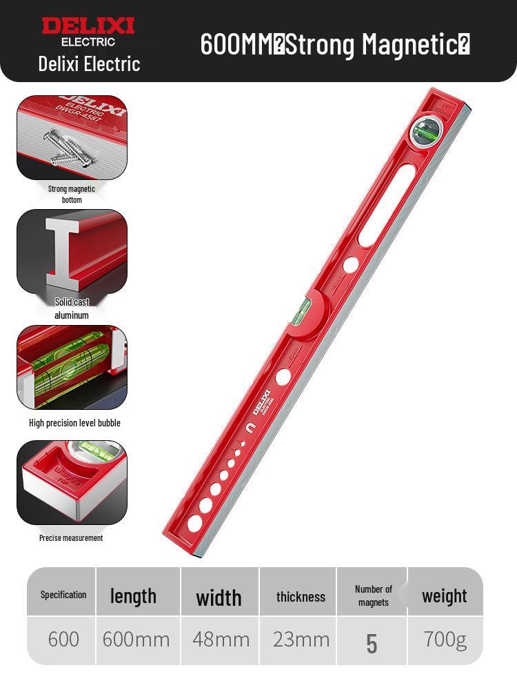 Delixi High Precision Aluminum Spirit Level with Magnet, Small Digital Display Magnetic Ruler