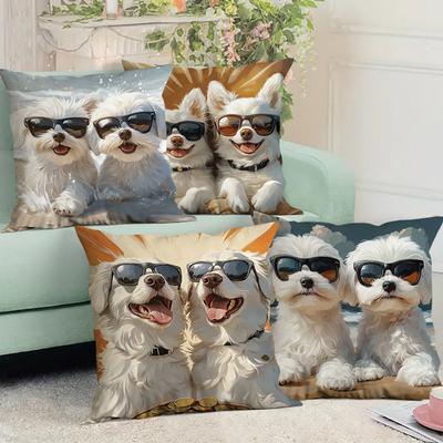 Vibrant Bohemian Style Short Plush Pillow Cover 45x45cm Charming Dog Living Room Bedroom Decor (Pillow Insert Not Included)
