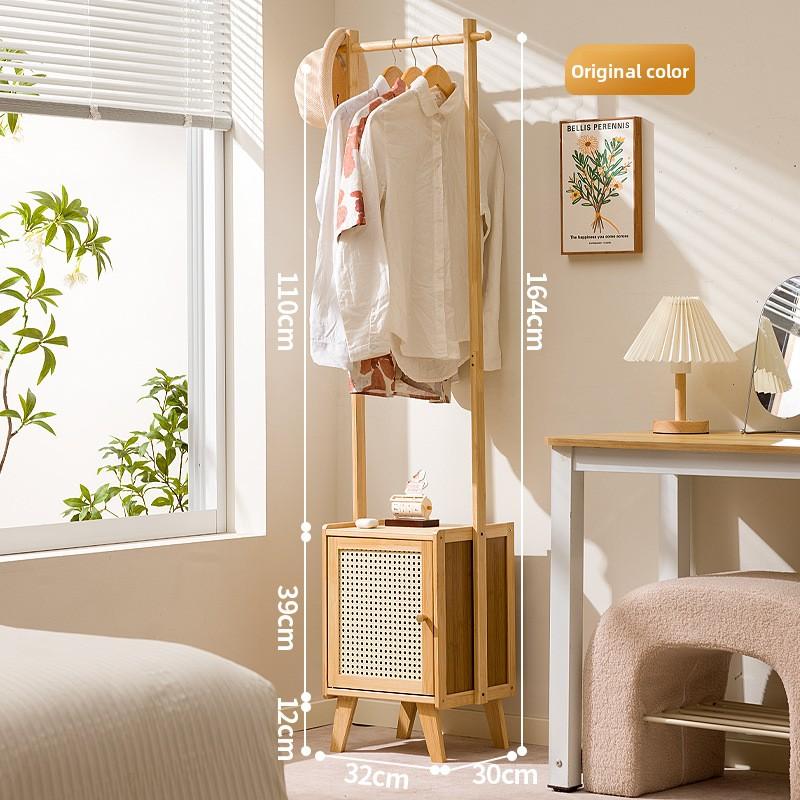 Bedroom Small Apartment Solid Wood Floor with Drawers, Bedside Table, Integrated Hanger, Household Coat Rack with Bedside Table