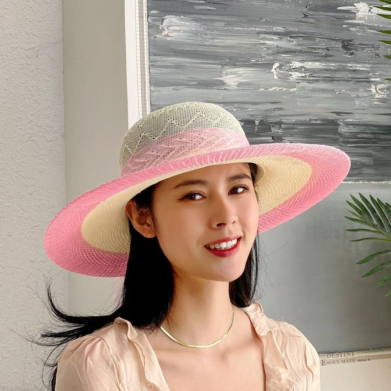 Straw Hat Women's Summer Foldable Beach Hat Face Covering Sun Hat Bow Fisherman Hat Sun Hat Basin Hat