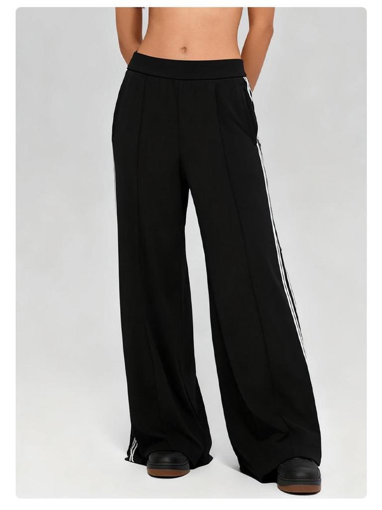 Women's Loose Wide-Leg White Striped Casual Pants - Anti-Pilling Modal, Autumn/Winter Collection