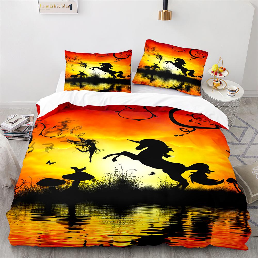 Unicorn Horse Duvet Cover Set Wild Animals Pattern Polyester Quilt Cover King Full Twin Size For Kids Boys Girls Bedding Set