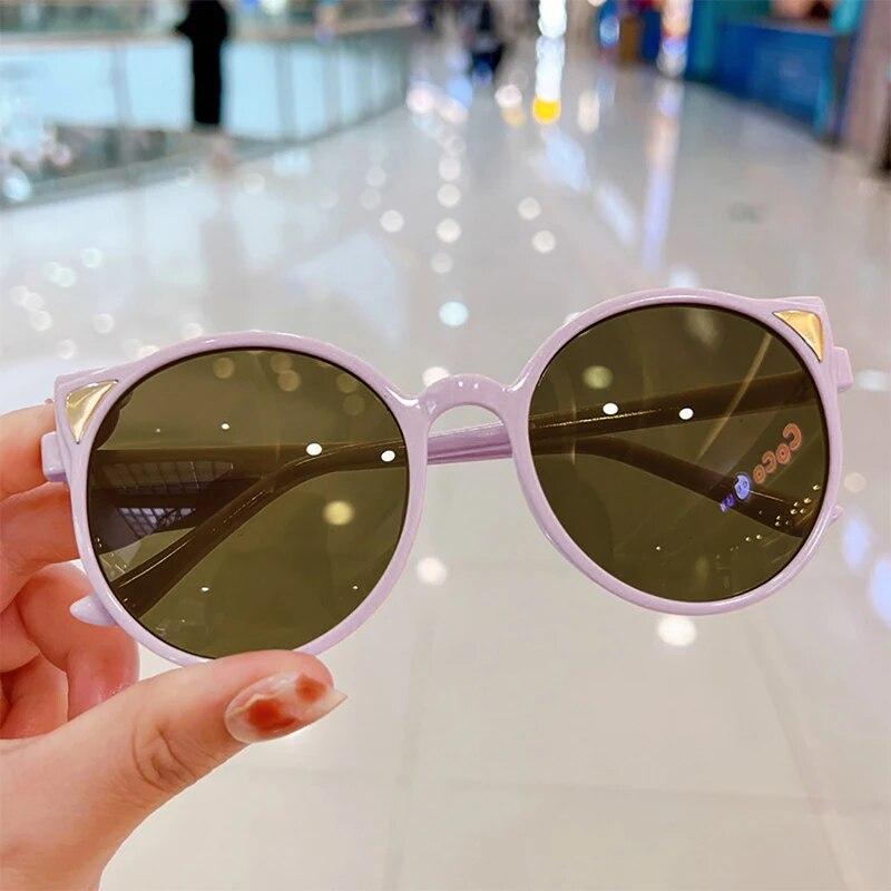 Cute Cat Ear Sunglasses for Girls Boys Vintage Cartoon Animal Sun Protection Outdoor Eye Wear Children Fashion Accessories