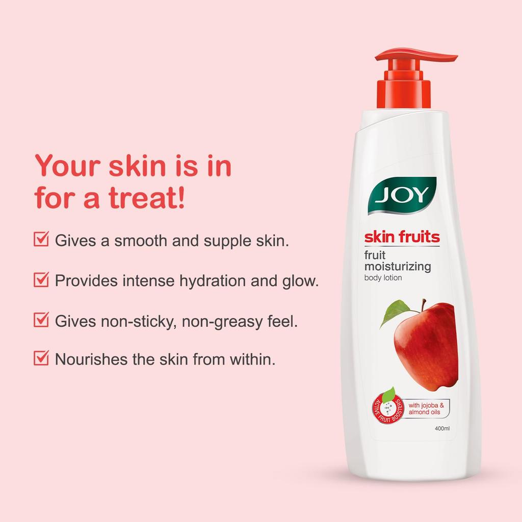 Joy Skin Fruits Lightweight Body Lotion 500ml Pack | Almond & Jojoba Oil Moisturizer for All Skin Types