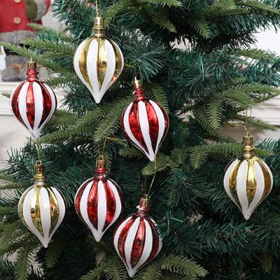 6pcs/Box Painted Gourd Christmas Tree Ornament Plastic DIY Crafts Painted Christmas Gifts Boxes Pendant New Year