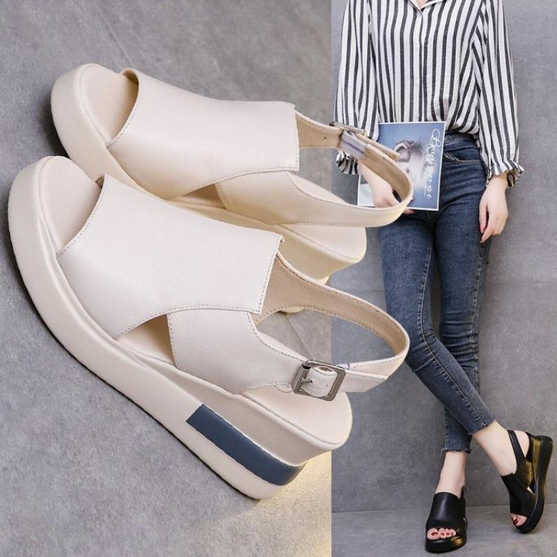 Fashion Summer Women's Sandals Fashion Wedge Platform Sandals Light PU Leather Sandals for Women Casual Peep Toe Sandal Zapatos De Mujer