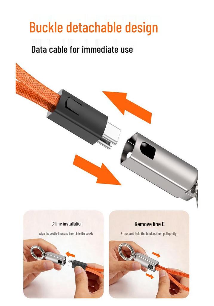 PD240W Keychain Braided Data Cable - 48V 5A Super Fast Charging for Apple & Huawei Devices.