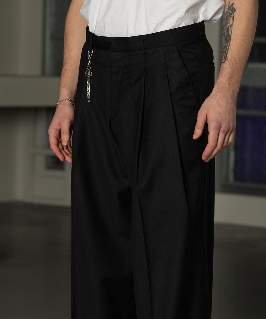 Dekkoloso Tailored Double-Pleat Wide Slacks [Black]