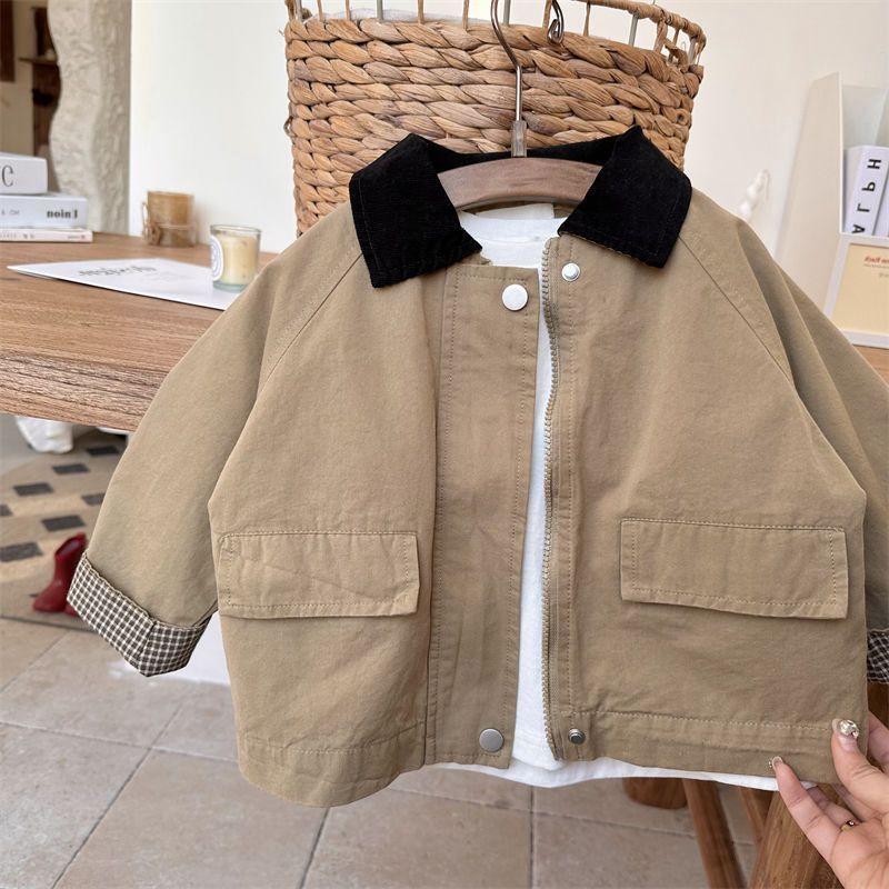 

Детская ветровка Весна Осень Мода Корейский Повседневный Мешковатый Простой Стиль 110cm дубильная кора