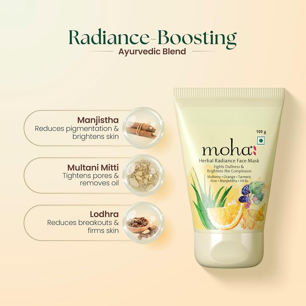 Moha Herbal Radiance Face Mask Cream For Brightening Glow, Deep Nourishing Care, Weekly Reset, 100 g Pack Of 1