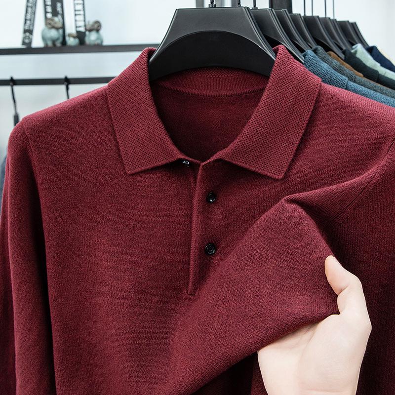 Men's Lapel Solid Color Warm Knit Sweater - Thickened Wool, Cashmere Feel, 2025 Autumn/Winter Collection