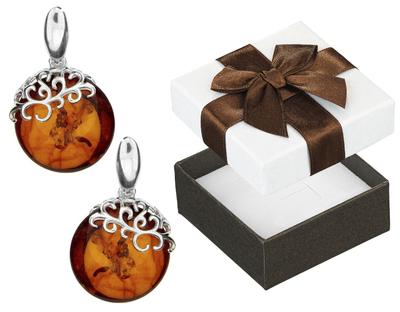 Silver Dangle Earrings with Amber for Women Studs Circles Sterling Silver 925