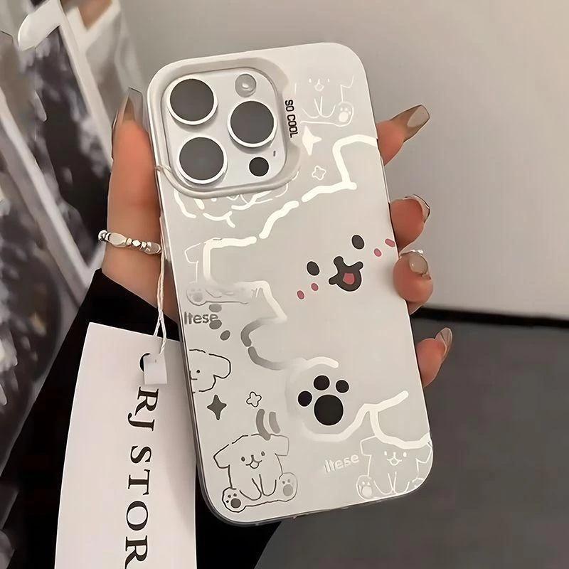 Happy Line Puppy Applies To Apple 17 Mobile Phone Case iPhone16 Colored Silver 14 Matte 15 Cute 12 Cute 13 Sets