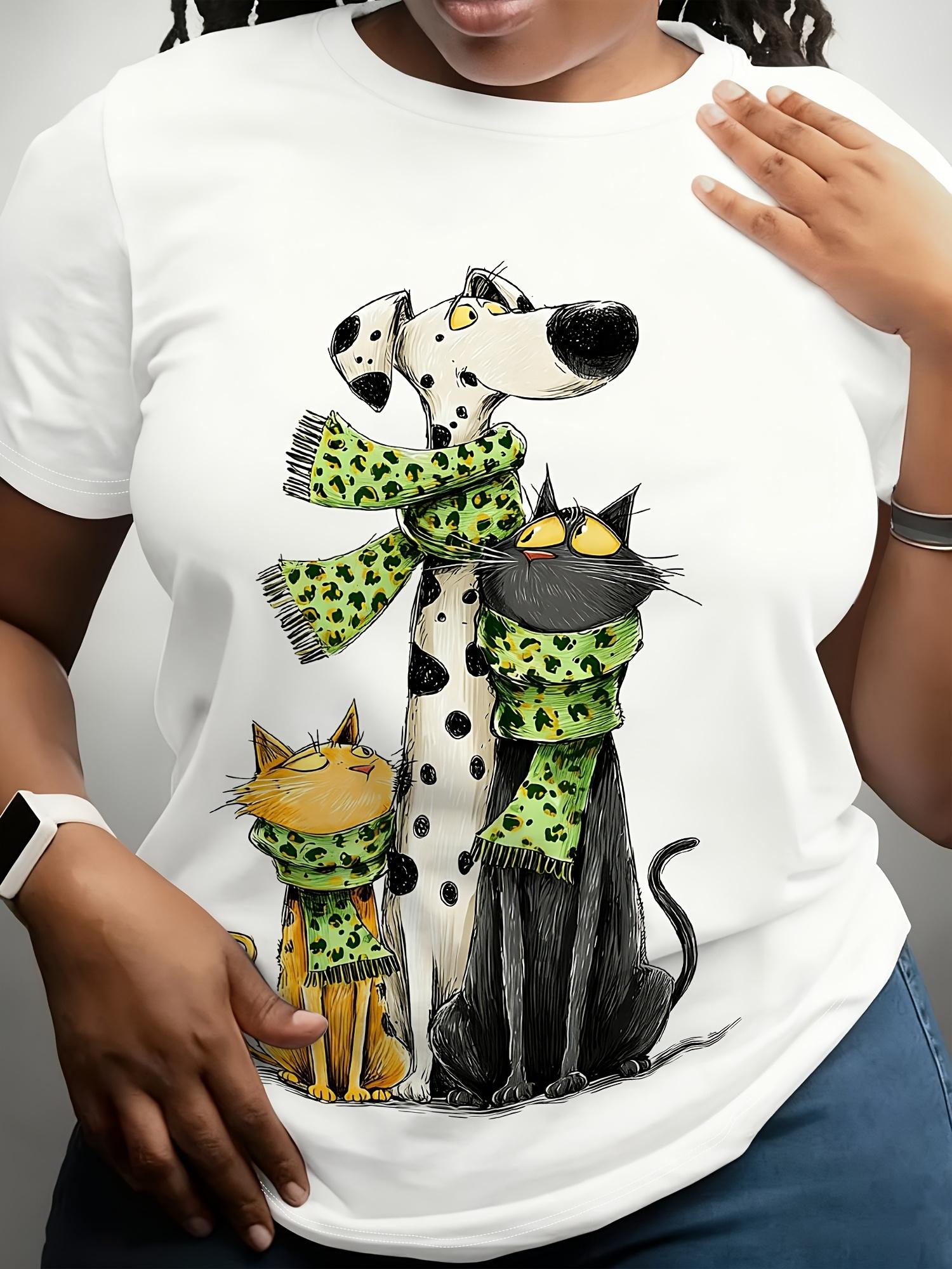 

Women s Oversized Loose Fit Cat ; Dog Print T-Shirt - Short Sleeve Round Neck Blouse Suitable for Summer. Casual Casual Attire. Machine Washable Top w 3XL дубильная кора