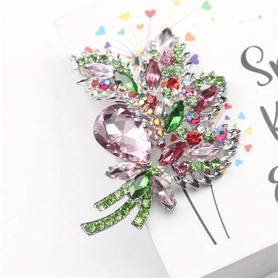 New Rhinestone Floral Brooch Classic Luxury Ladies Pin Suit Coat Accessory Gift