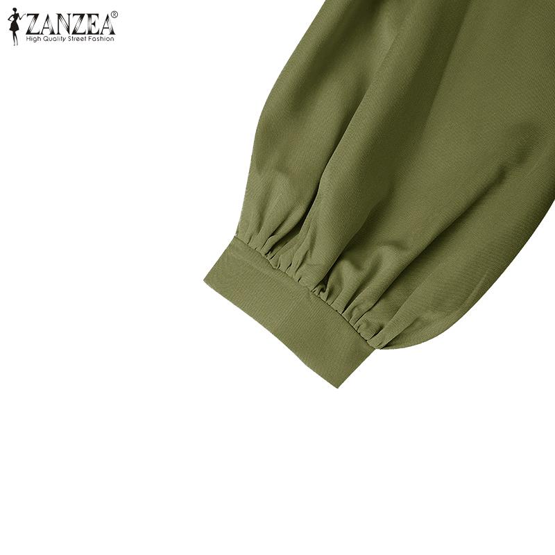 ZANZEA Dámské ležérní šaty s kulatým výstřihem, volné, jednobarevné, s dlouhým rukávem, dlouhé