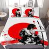 Japanese Samurai Bedding Set King/Queen/Full Size Japan Sunset Scenery Building Silhouette Polyester Duvet Cover Men Black Red