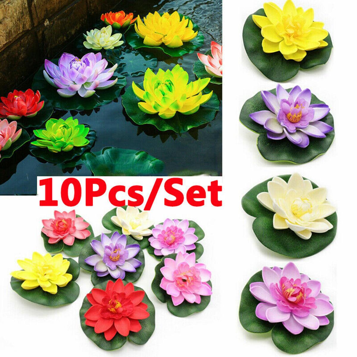 

Fake Lotus-Leaf Flowers Water Lily Floating Pool Artificial EVA Plants Garden Decoration Accessories 10pcs For Home Aquarium
