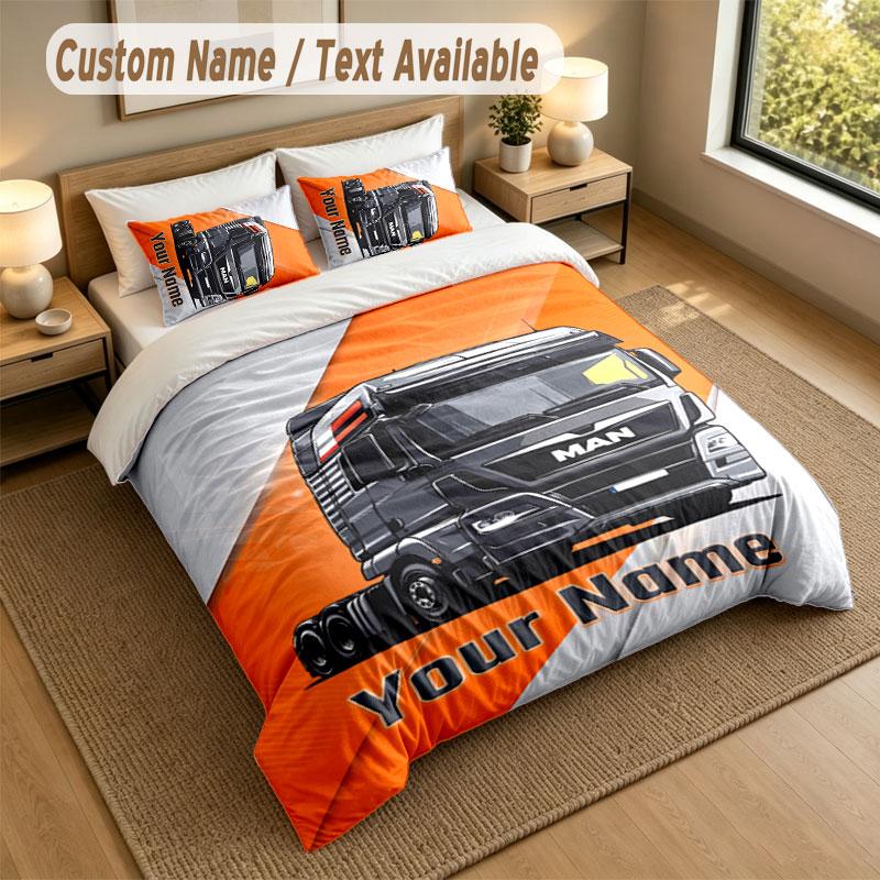 Bedding Set 1 Duvet Cover 2 Pillowcases MAN Truck Print Soft Bed Linen Bedroom Decor