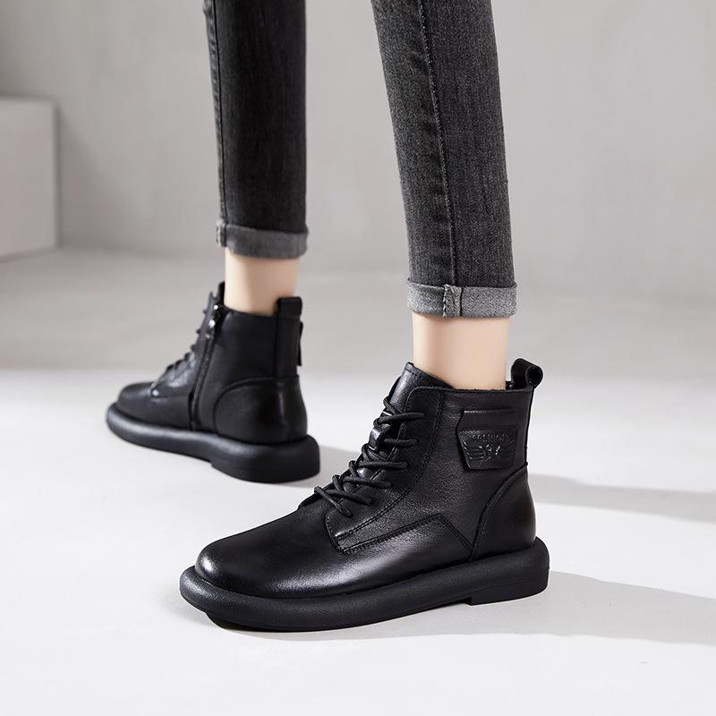 The first layer of cowhide Martin boots for women in the autumn and winter of 2025, the new lace-up retro leather British style flat-bottomed short bo