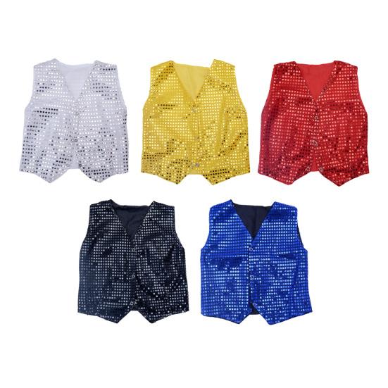 Children's Sequin Vest for Boys Stage Performance Costume Kids Hip-hop Jazz Dance Waistcoat Loose Fit Vest for Parties Performances