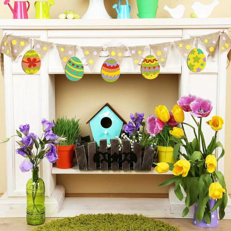 10/20pcs Wooden Easter Decorations, Wood Carving Easter  Decoration Egg Shape Wood Chips Painting Supplies Diy Crafts