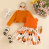 Nuovo Set Vestito di Pasqua per Bambina: Vestito Cappotto Peluche e Gilet con Fiocco con Design Coniglio Carota