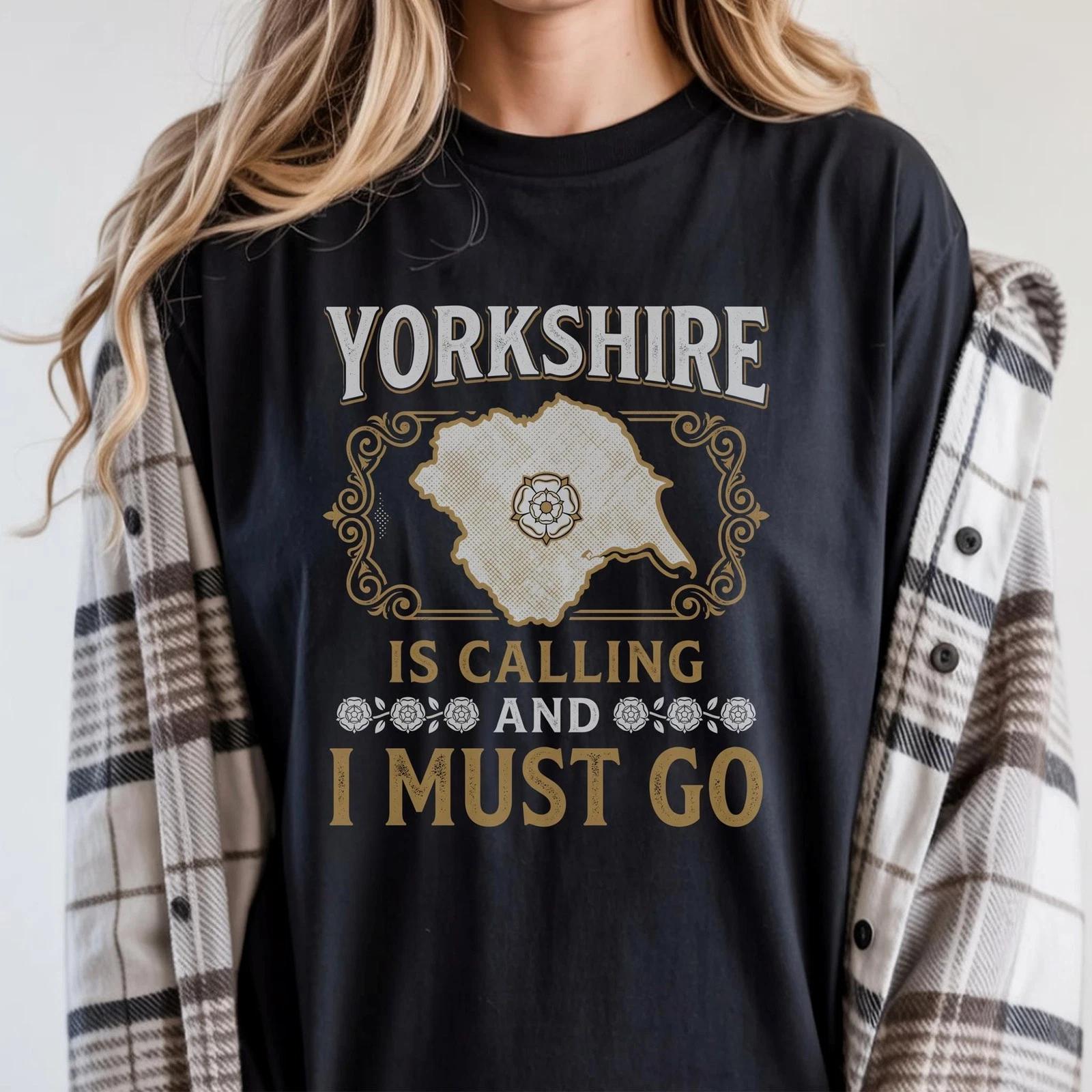 Yorkshire Is Calling T-Shirt, England Map Rose Tee, British Heritage Top, UK M