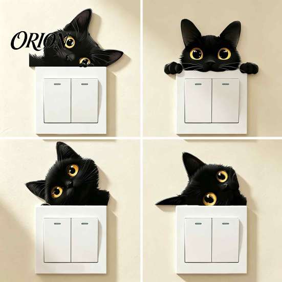 Black Cat Room Decoration Cute Light Switch Decal, Cartoon Peeking Sticker, Peel Funny Pet Pattern Wall Clings And Stick Sticker for Nursery