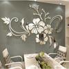 3D Mirror Mural Stickers Hibiscus Shaped Silver Acrylic Wall Sticker Decoration for Living Room