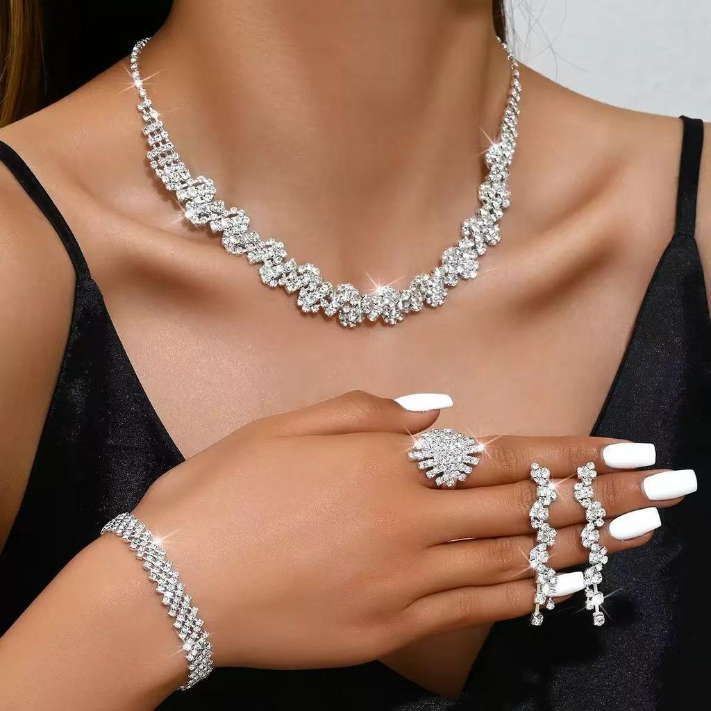 Fashion Rhinestone Necklace Set 4 - Piece Irregular Shape Minimalist Jewelry for Women Daily Wear