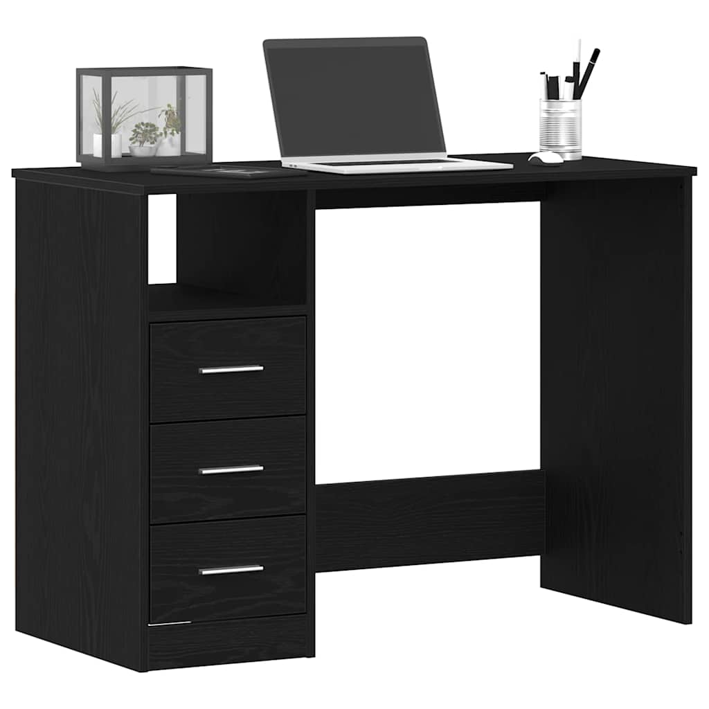 Desk with Drawers Black Oak Effect 102 x 50 x 76 cm