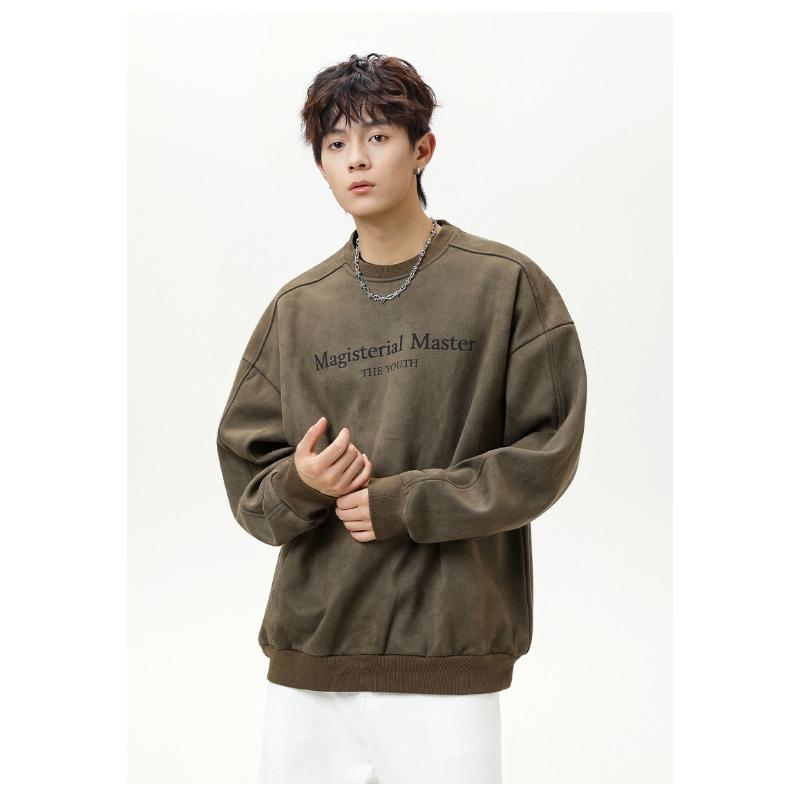 Men S Vintage Crew Neck Pullover Sweatshirt American Letter Print Casual