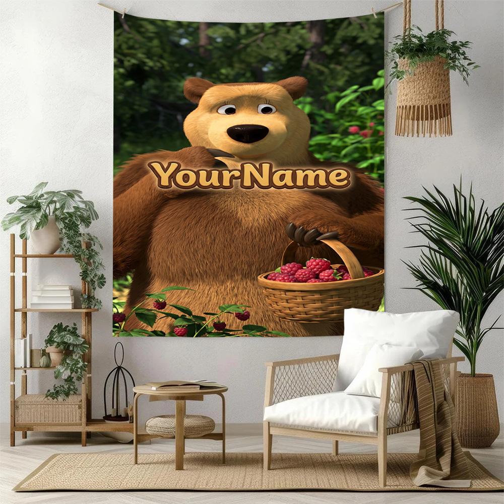 Masha Bear Custom Your Name Wall Decor Tapestry Art For Pet Memorial Birthdaywedding Party Backdrop Family Gift