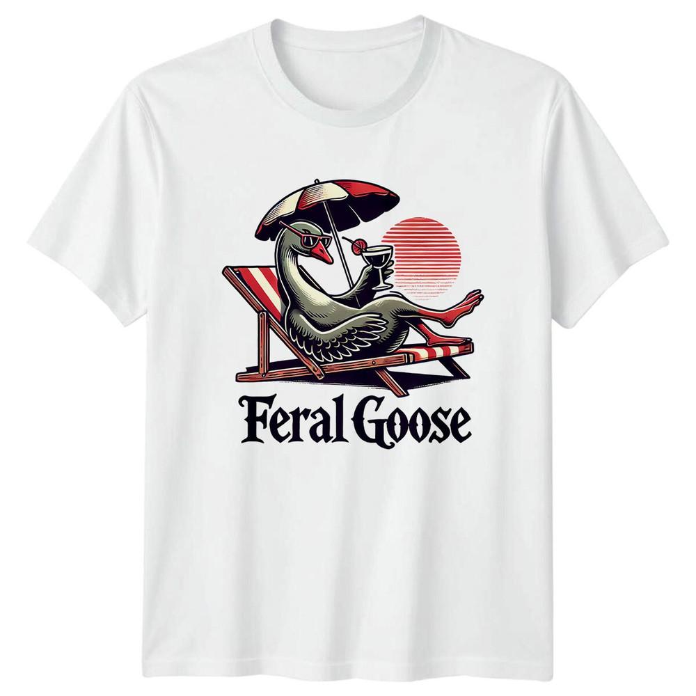 Feral Goose Summer Beach TShirt Funny Goose Vacation TShirt S