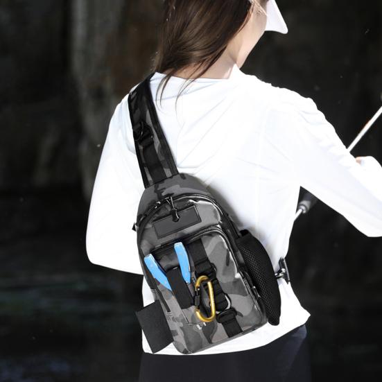 Fishing Bag with Rod Holder Waterproof Nylon Fishing Accessories Sling Bag Lightweight Outdoor Hiking Hunting Fishing Gear Single