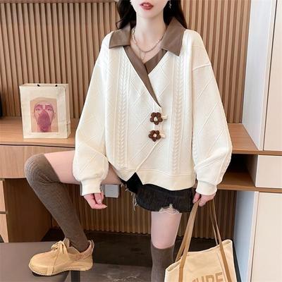 Casual and Chic Polo Neck Women's Sweatshirt with Long Sleeves for Autumn and Winter