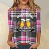 Women's Casual Three Quarter Sleeve Round Neck Top with Beer Festival Print Oktober Fest Pattern Lightweight Comfortable Fit