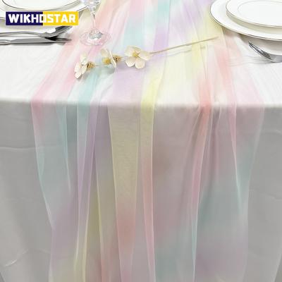 Regenbogen-Gradient Gaze Tischläufer, Durchsichtige Netz-Tischdekoration Für Hochzeit Brautparty Geburtstagsparty