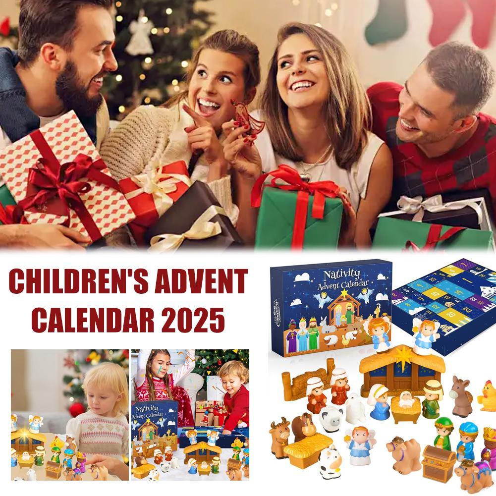 Krippenset Adventskalender 2025, Krippenset Figuren für Kinder Weihnachts-Countdown-Kalender mit 25 Überraschungen Tischszene Figur
