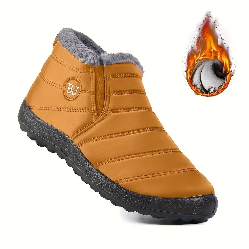 Cozy Men's Plus Size Solid Color Fleece Ankle Boots, Non-Slip Warm Slip-On Winter Boots for Ultimate Comfort