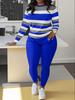 Women's Two-Piece Letter Print Striped Set: Casual Long-Sleeve T-Shirt & Sweatpants/Leggings
