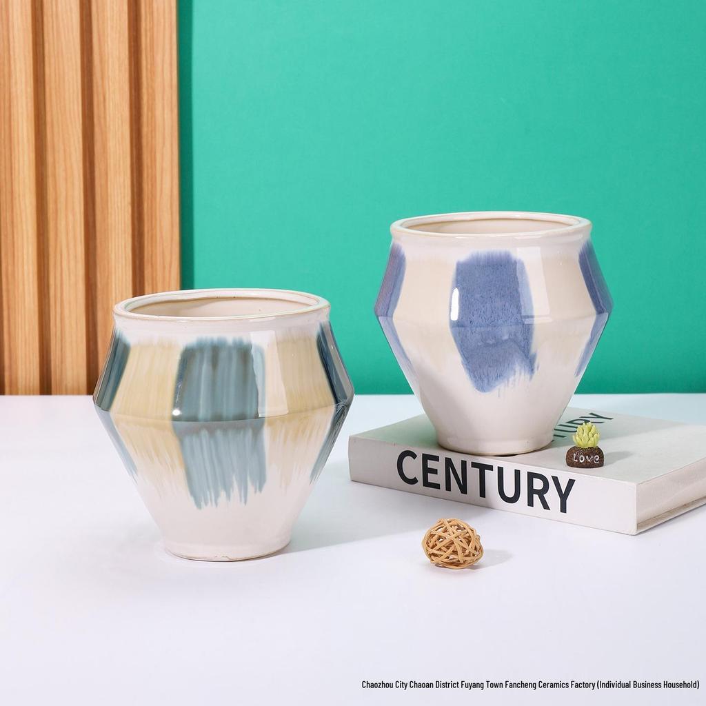 European-Style Hand-Painted Ceramic Flower Pot for Phalaenopsis - Luxurious Decorative Piece for Balcony or Living Room