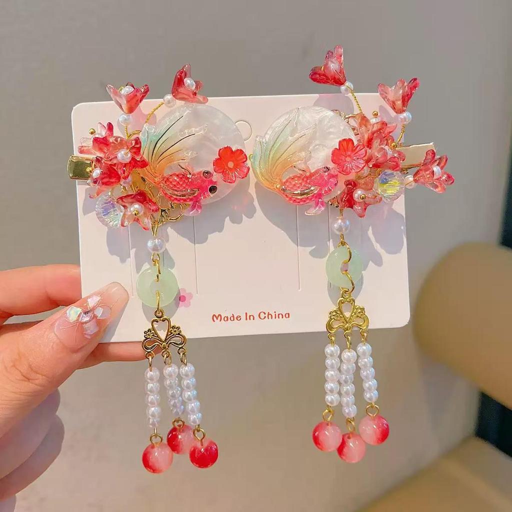 Chinese Style Hanfu Hairpin Set for Girls - Includes Hair Clips, Swaying Tassels, and Butterfly Accessories