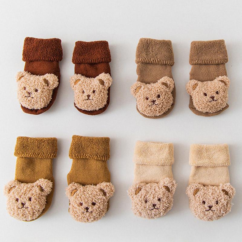 1Pair Middle Tube Socks Winter Cotton Cute Thick Boy Bear Baby Socks Girls Anti Slip Soled Toddler Floor Socks Soft