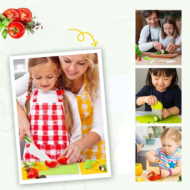 14-Piece Safe Children's Cooking Knife Set with Cutting Board for Early Education