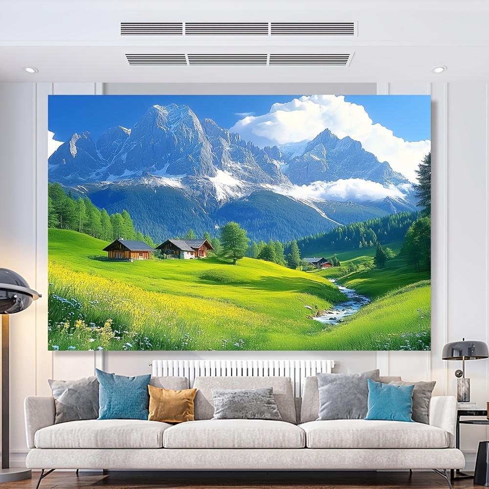 [Vibrant Swiss Alps Tapestry] 1pc Vibrant Swiss Alps Tapestry Wall Decor - 100% Polyester, Elegant Snow-Capped Mountains & Quain