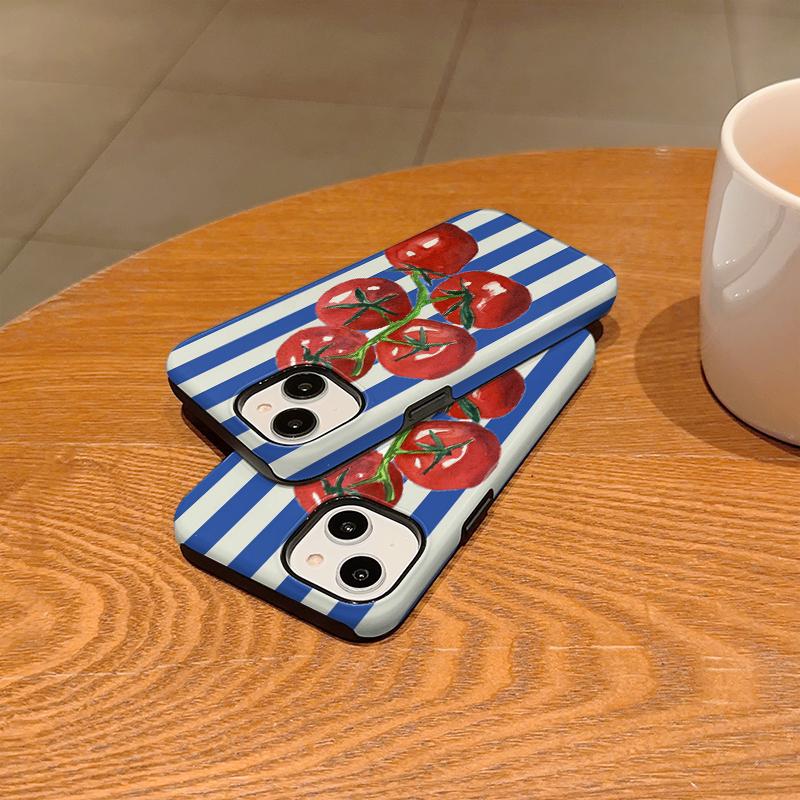 Classic Striped Watercolor Tomato Fruit Graphic Art Film Aesthetic Protective Shockproof Bumper Phone Case Cover For iPhone 14 15 16 Pro Max Plus