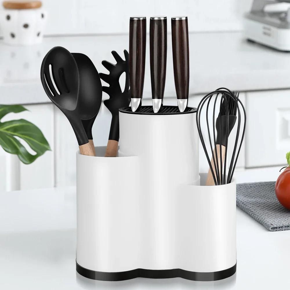 Knife Holder Multi-Function Utensil Stand and Storage Box with Drainer for Flatware, Spoon and Forks