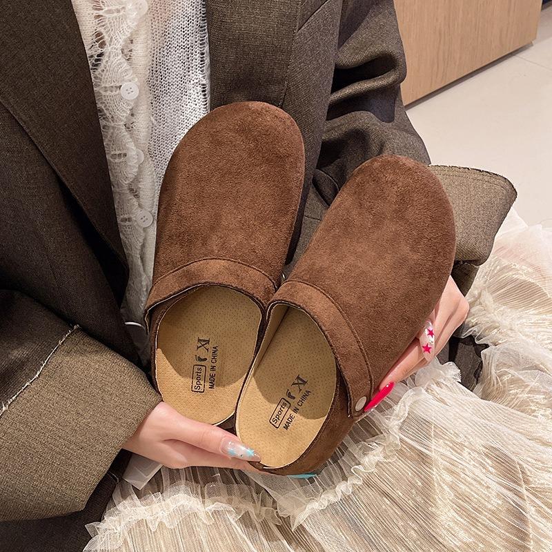 Retro inner heightening bag head slippers women wear new lazy wind half-pedal slippers